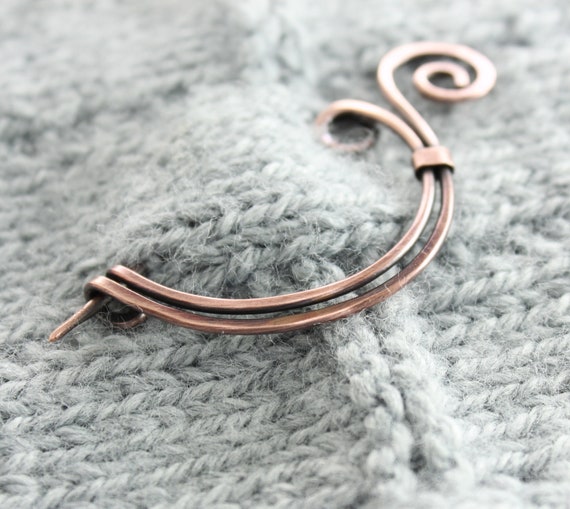 Minimalist Semi Circle Shawl Pin Swirl Copper Pin Simple | Etsy