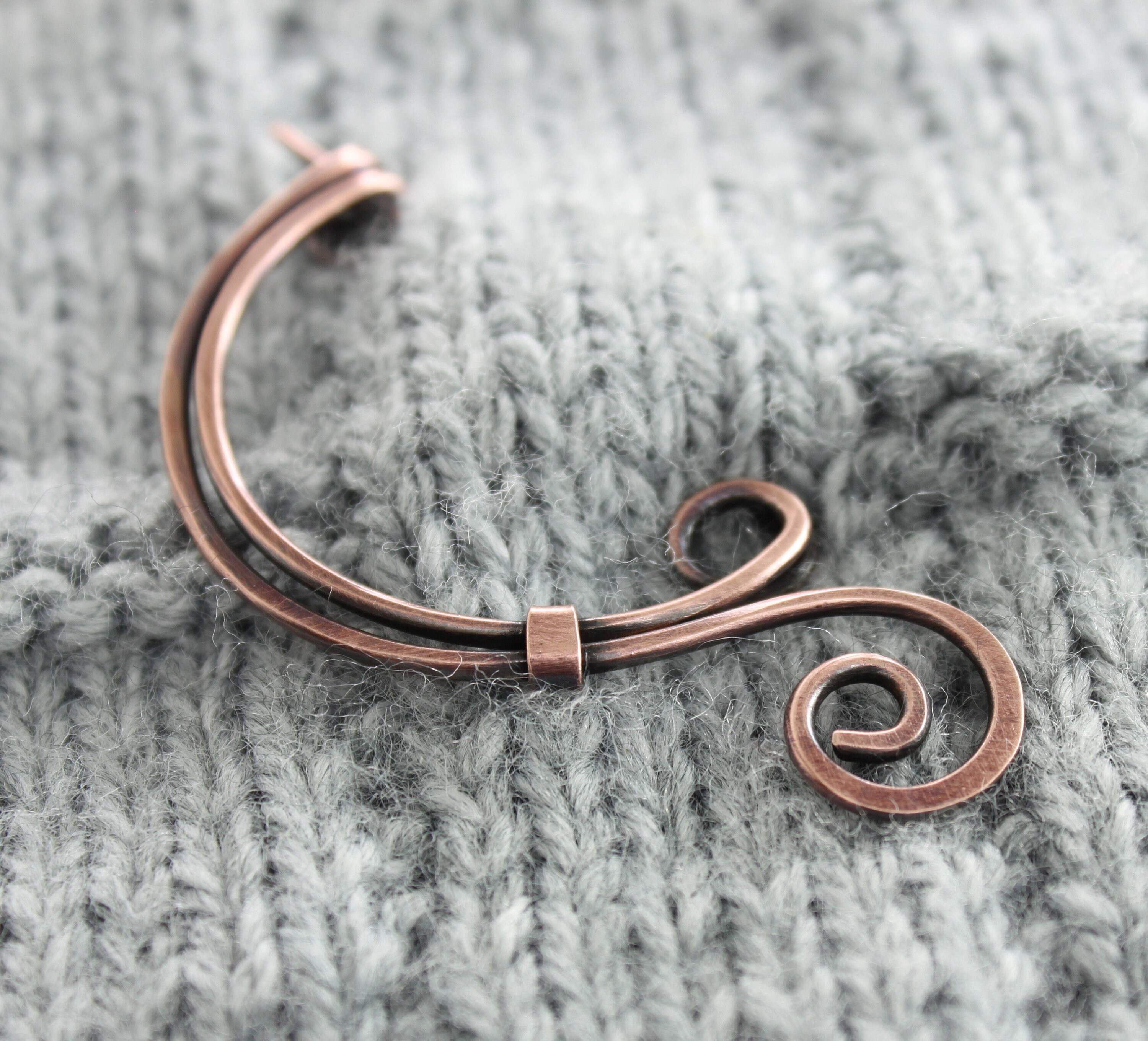 Minimalist Semi Circle Shawl Pin Swirl Copper Pin Simple | Etsy
