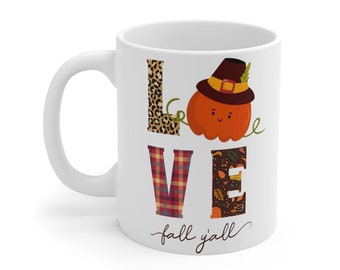 Love Fall Y'all Pumpkin Mug, Fall Pumpkin Shirt, Fall Y'all Mug, Pumpkin Leopard Shirt, Fall Shirt, Pumpkin Shirt, Love Pumpkin Shirt