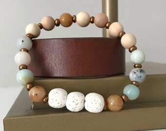 Essential Oil Aromatherapy Diffuser Bracelet*Multi Color Jasper*White Lava Stones*Rosewood Beads*Gold*Boho*Yoga*Handmade*Diffuser Jewelry