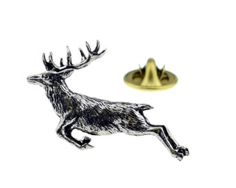 Jumping Stag Pewter Lapel Pin / Badge