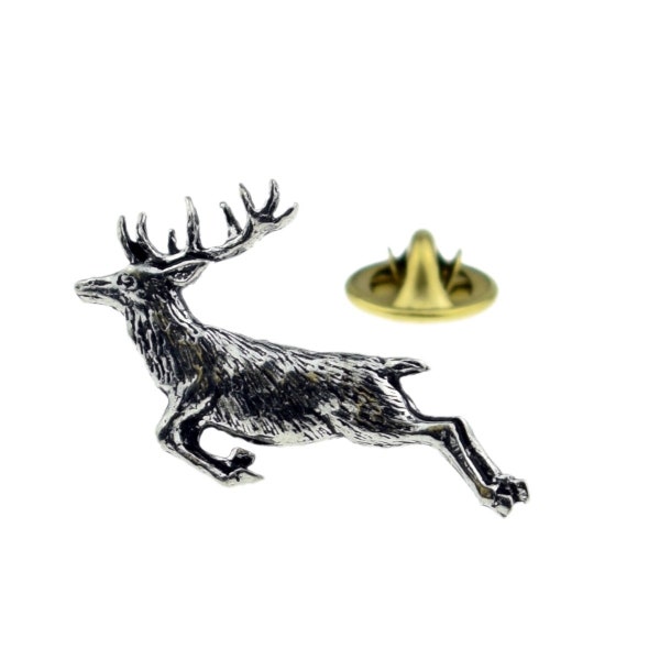 Jumping Stag Pewter Lapel Pin / Badge