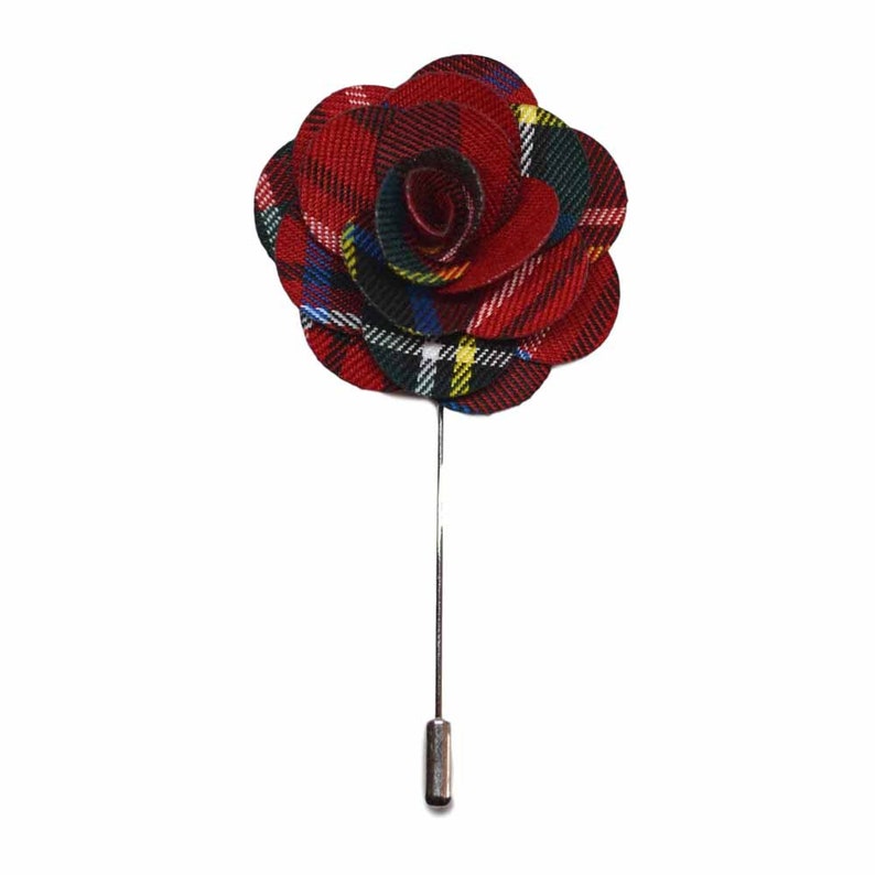 Tartan Flower Lapel Pin / Corsage / Buttonhole / Boutonnière - Red ...