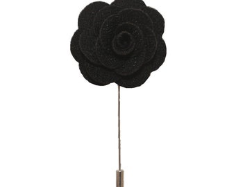 Black Handmade Flower/Rose Lapel Pin