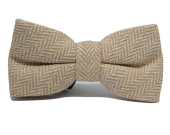 Gold & Cream Herringbone Bow Tie