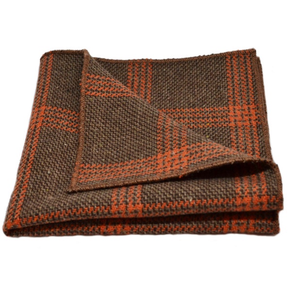 Biscuit Brown & Orange Birdseye Check Pocket Square / Handkerchief