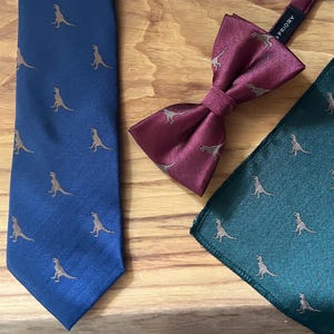 T-Rex / Tyrannosaurus Rex / Dinosaur Embroidered Tie, Pocket Square, Bow Tie - Dark Red, Navy & Green Options