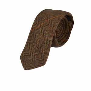 Cravatta in tweed a spina di pesce marrone Dijon