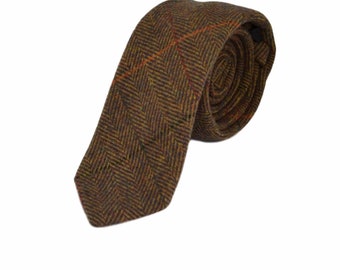 Dijon Braun Herringbone Check Tweed Krawatte