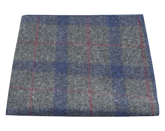 Grey & Blue Check Pocket Square / Handkerchief