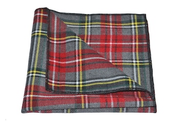 Traditional Light Grey & Red Tartan Pocket Square / Handkerchief