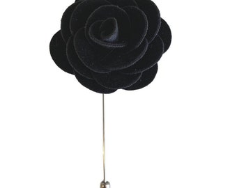 Black Velvet Flower/Rose Lapel Pin / Corsage / Buttonhole / Boutonnière