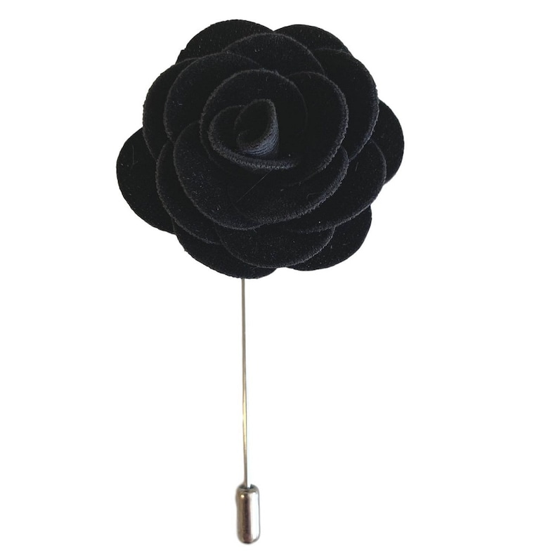 Black Velvet FlowerRose Lapel Pin Corsage Buttonhole Boutonni\u00e8re