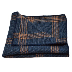 Denim Blue & Orange Birdseye Check Pocket Square / Handkerchief