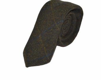 Juniper Green Herringbone Check Tweed Tie