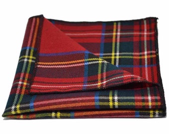 Traditionnel Tartan Rouge Chèque Pocket Carré / Mouchoir