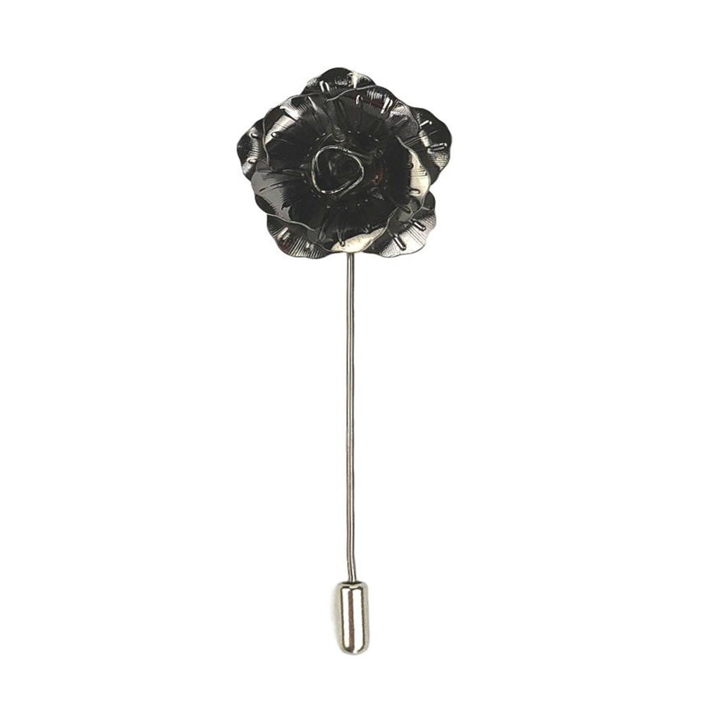 Gunmetal Metal Flower / Rose Lapel Pin / Corsage / Buttonhole / Boutonnière