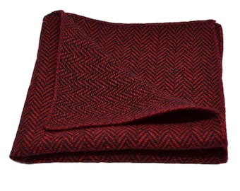 Cranberry Red & Black Herringbone Pocket Square / Handkerchief