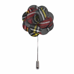 Light Grey Tartan Flower Lapel Pin / Corsage / Buttonhole / Boutonnière