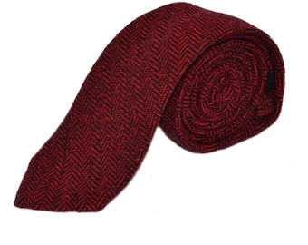 Cranberry Red & Black Herringbone Tie