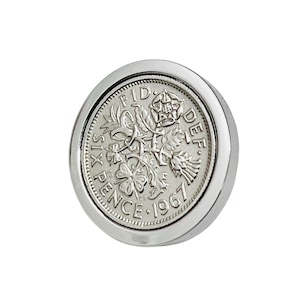 1967 British Polished Sixpence Lapel Pin / Badge / Brooch - 58th Birthday Christmas Present