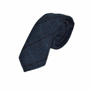 Aegean Blue Herringbone Check Tweed Tie