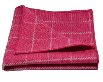 Fuchsia Pink Birdseye Check Pocket Square / Handkerchief