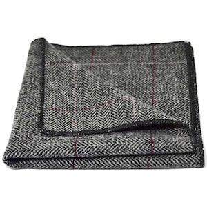 Luxury Herringbone Pewter Grey Pocket Square / Handkerchief