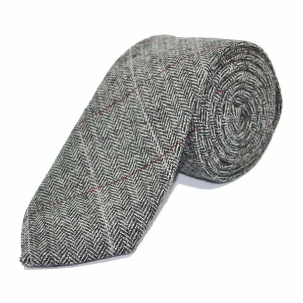 Luxury Herringbone Pewter Grey Tweed Tie