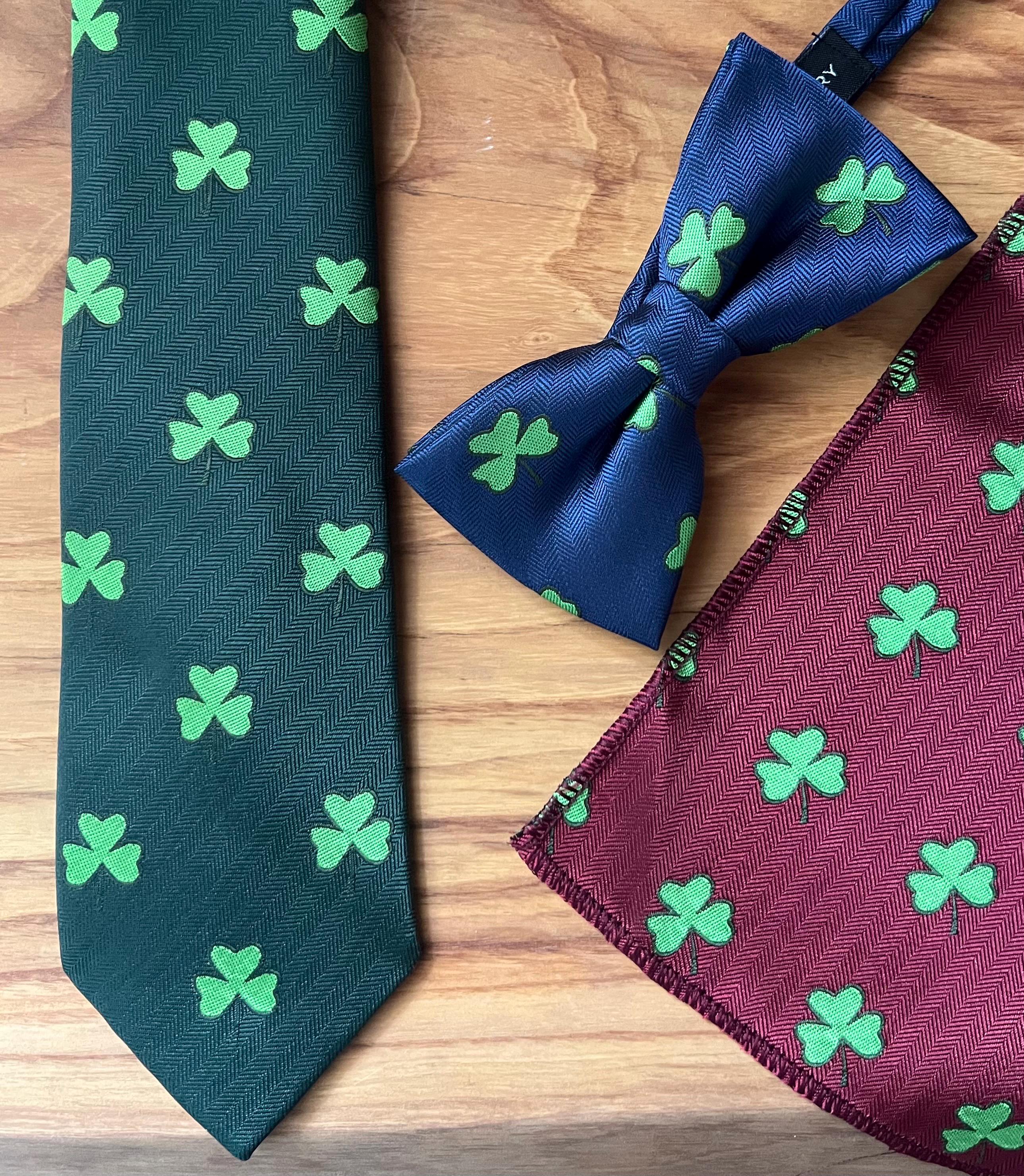 Fun St. Patrick's Day Tie For Men - Black Necktie With Shamrocks, Leprechaun Hats & 'Happy St. Patricks Day' Print - View #7