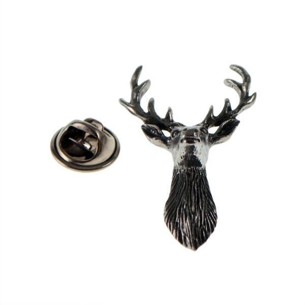 Stags Head (Front View) Pewter Lapel Pin / Badge