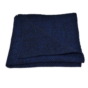 Midnight Blue & Black Herringbone Pocket Square / Handkerchief