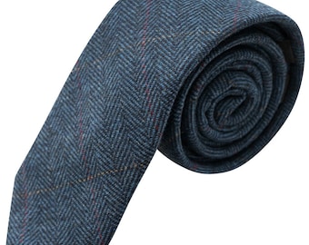 Luxus Fischgrat Denim Blau Tweed Krawatte / Krawatte / Krawatte