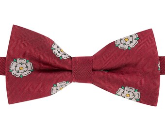 King & Priory – Papillon In Tessuto Spina Di Pesce Blu Navy Con Ricamo Yorkshire Rose, Regolabile