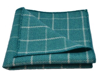 Cyan Birdseye Check Pocket Square / Handkerchief