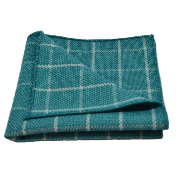 Cyan Birdseye Check Pocket Square / Handkerchief