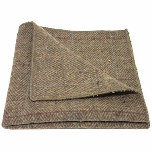 Luxury Herringbone Brown Tweed Pocket Square / Handkerchief