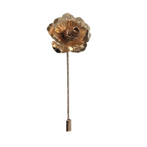 Gold Metal Flower/Rose Lapel Pin / Corsage / Buttonhole / Boutonnière
