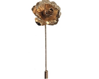 Fleur en métal doré / Épingle à revers rose / Corsage / Boutonnière / Boutonnière