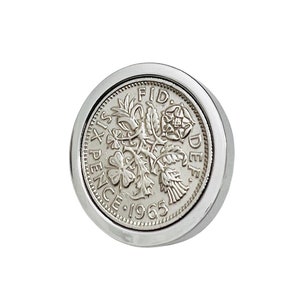 1965 British Polished Sixpence Lapel Pin / Badge / Brooch - 60th Birthday Christmas Present