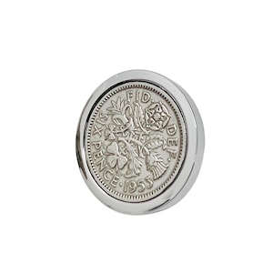1953 British Polished Sixpence Lapel Pin / Badge / Brooch - 72nd Birthday Christmas Present