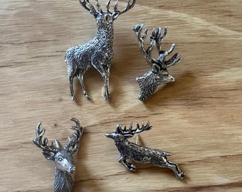 Stag Pewter Lapel Pin / Badge - Standing, Jumping, Face On Options