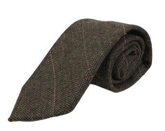 Mocha Brown Herringbone Check Tweed Tie