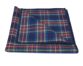 Traditionnel bleu marine bleu Tartan poche carré / mouchoir