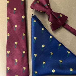Påsklilja / Wales Broderad Slips, Näsduk, Fluga - Mörkröd och Marinblå Alternativ