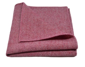 Berry Red Herringbone Pocket Square / Handkerchief