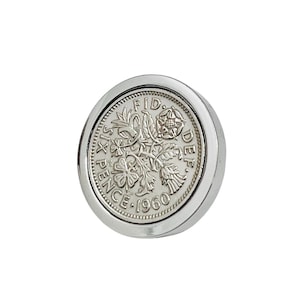 1960 British Polished Sixpence Lapel Pin / Brooch / Badge - 65th Birthday Christmas Present