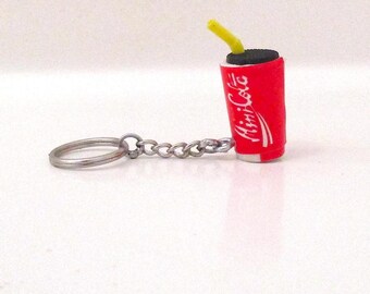 Cola keychain, Soda pop Keychain, Fast food drink Keychain,