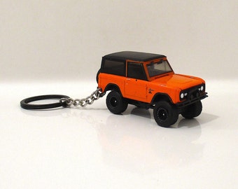 1967 Ford Bronco Orange with Black Top Keychain, 2 Door SUV OFF Road Sport Vintage Everglade, Farmer gift, Hunters Present, Man's 4 Wheel