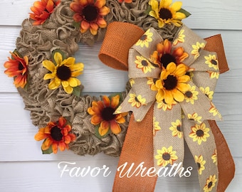 Fall Sunflower Wreath, Fall Burlap Wreath, Fall Ruffle Wreath, Sunflower Wreath for Front Door, Fall Front Door Wreath, Fall Decor, Fall